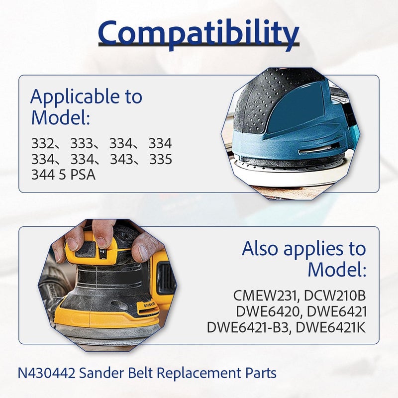 XVRTJ N430442 Random Orbital Sander Belt for DeWalt DWE6423 DWE6420 DWE6421 (2 Pack) - Image 5